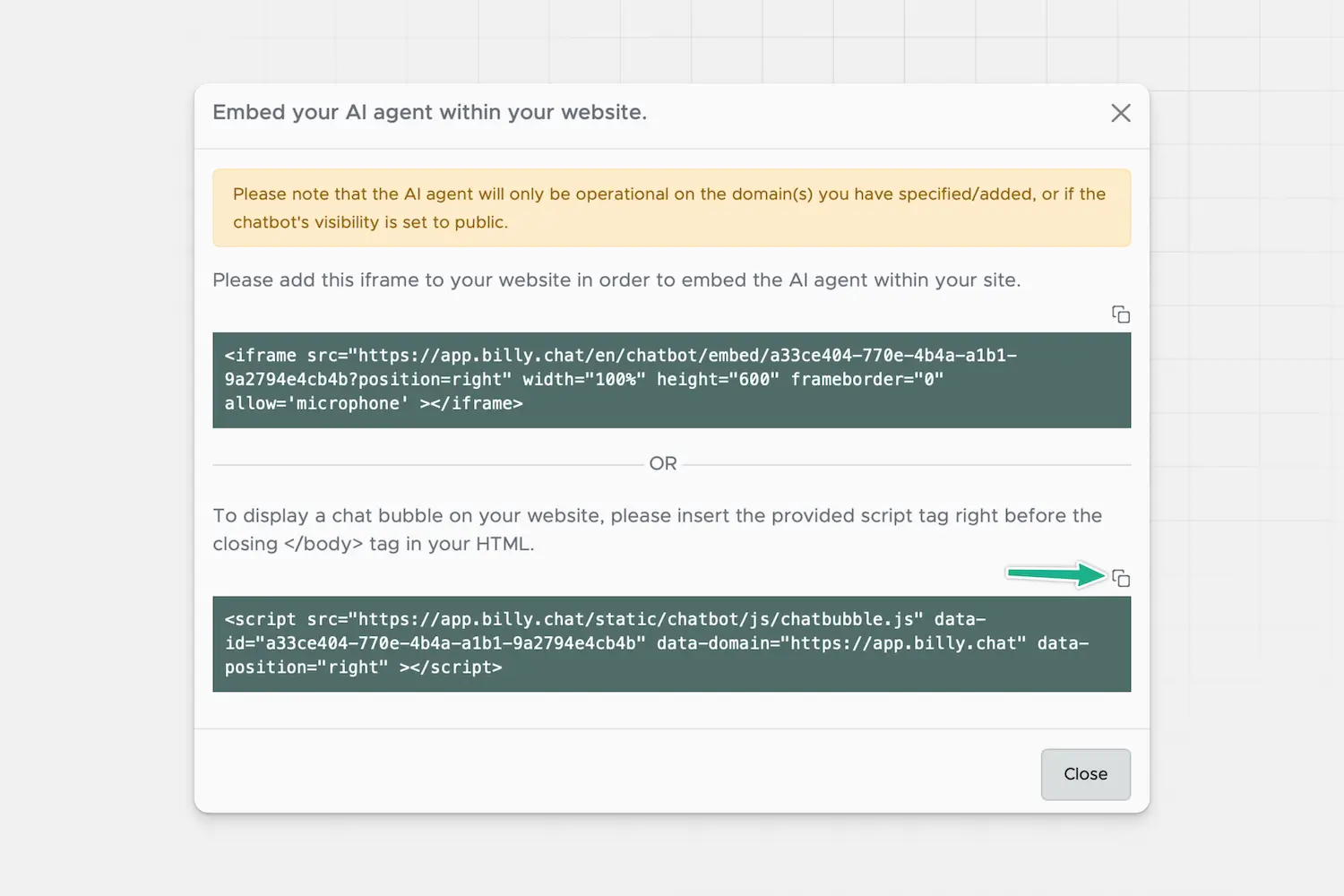 embedding options billy.chat