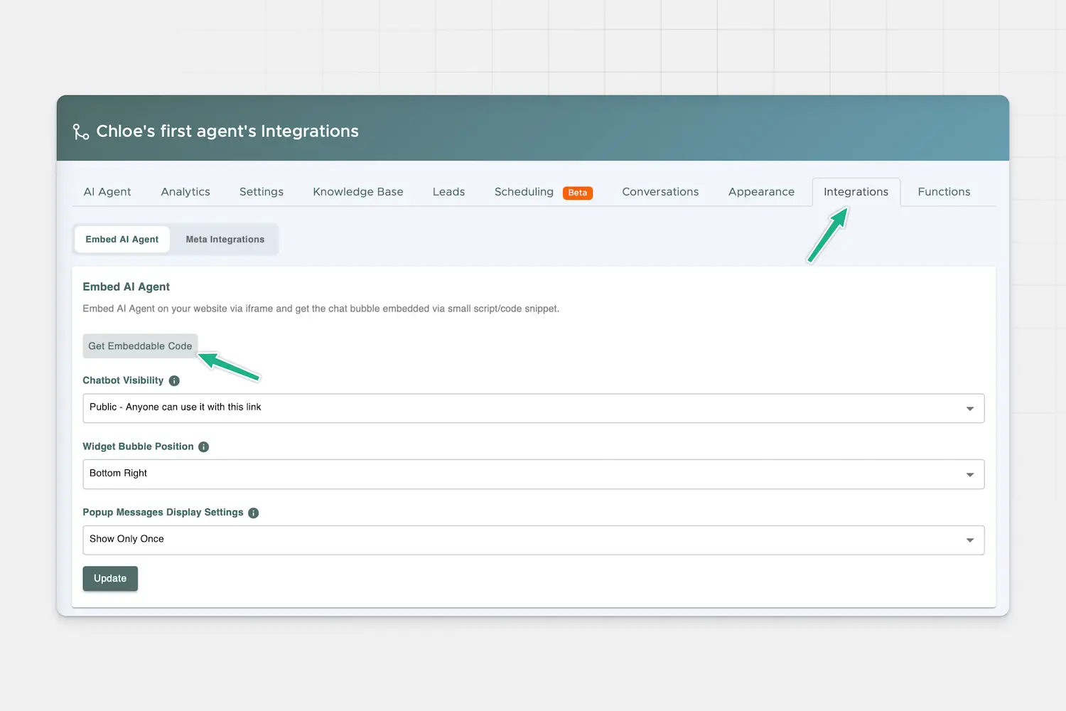 integrations tab billy.chat